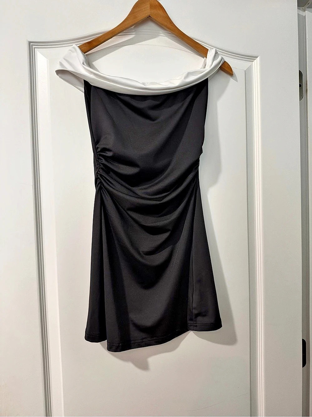 Shein Ruched Mini Dress in Black and White Size XS 2